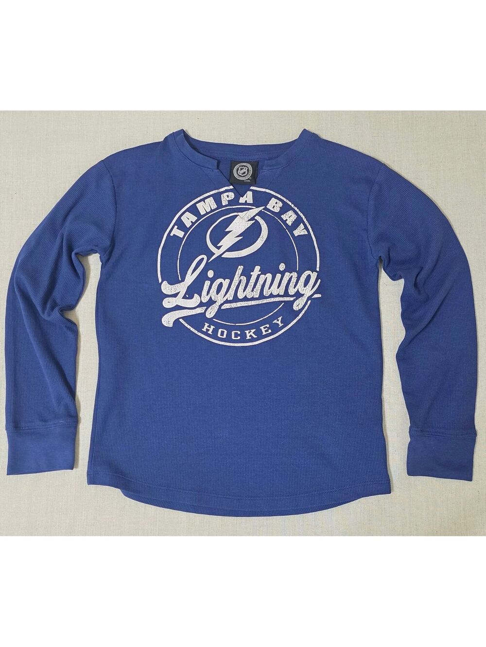 Tampa Bay Lightning Hockey NHL Youth Long Sleeve Thermal Shirt Size 10/12 Blue